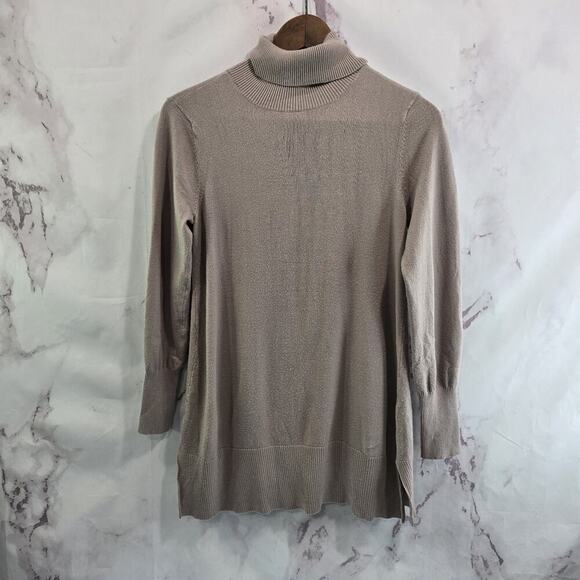 Soft Surroundings Sweater Womens Small Brown Turtleneck Taupe Mushroom Ribbed - Picture 1 of 11